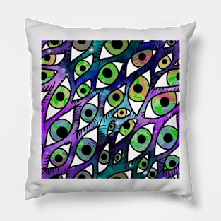 Trippy Galaxy Rainbow Swirl Eyes Purple and Green Pillow
