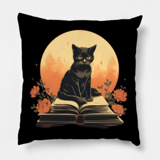 Floral Black Cat And Book Catshirt Pillow