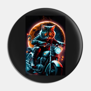 Cyber Cat Riding Dirt Bike Pin