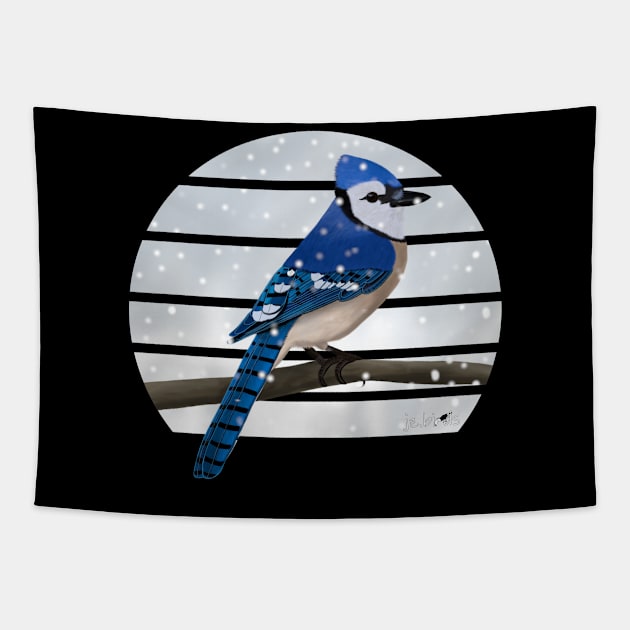 Blue Jay Winter Snow Bird Watching Birding Ornithologist Gift Tapestry by jzbirds