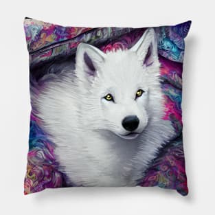 Cute white wolf pup Pillow