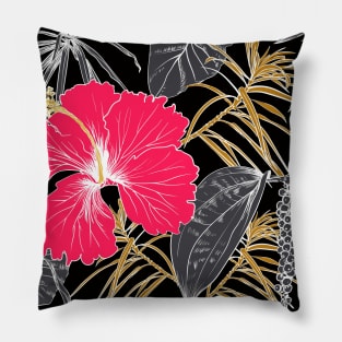 Tropical exotic flowers and leaves Pillow