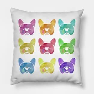 Crayon box watercolor French Bulldogs - Frenchies in rainbow colors - bright French Bulldogs with blue background Pillow