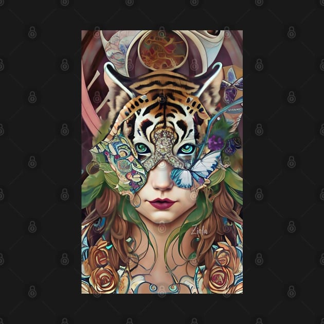 Stunning imaginative and Magical girl with mask of Tiger by ZiolaRosa