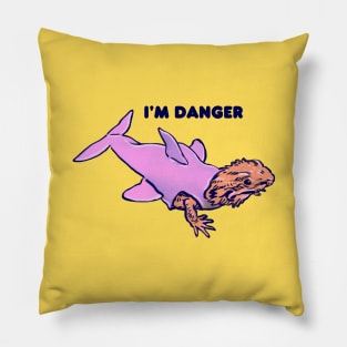 cute bearded dragon lizard in pink shark costume says i'm danger Pillow