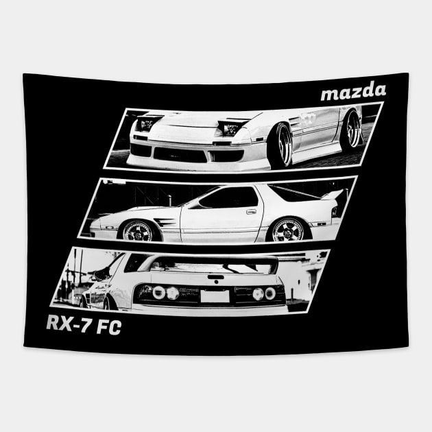 MAZDA RX-7 FC Black 'N White Archive 2 (Black Version) Tapestry by Cero