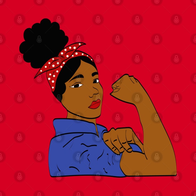 Black Woman Rosie The Riveter Afro Puff by blackartmattersshop