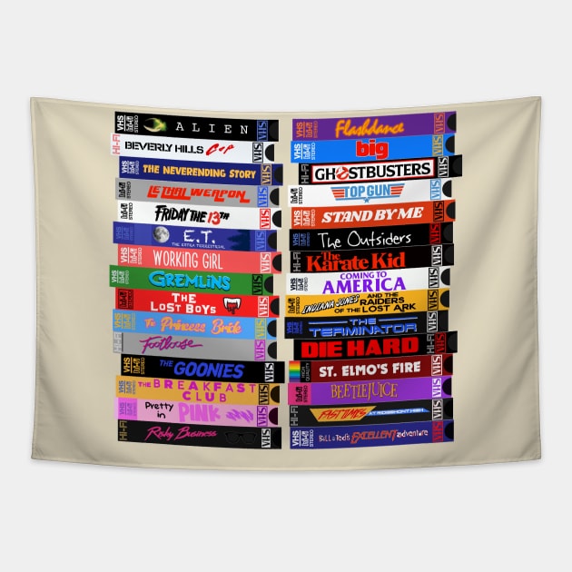 Retro 80s Movies VHS Stacks Tapestry by darklordpug