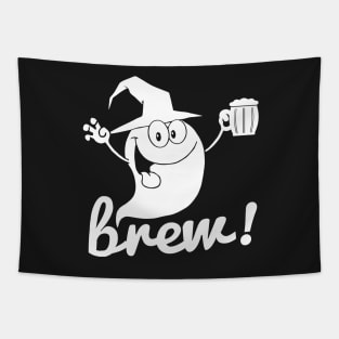 Brew! - Halloween Ghost Holding a Beer Tapestry