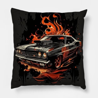 Muscle Car with Fire Background Pillow