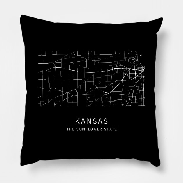 Kansas State Road Map Pillow by ClarkStreetPress