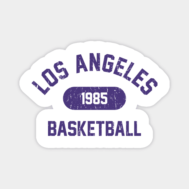 Retro 1985 Los Angeles Basketball Distressed Varsity Logo (Purple) Magnet by Double-Double Designs