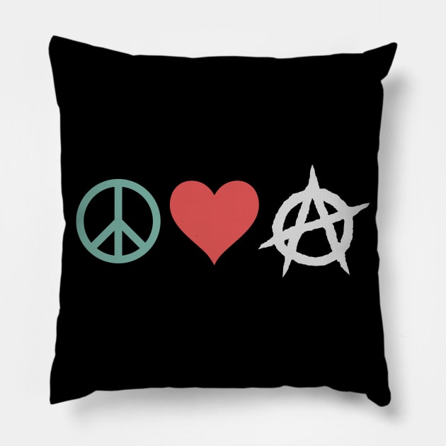 Peace, Love, & Anarchy Pillow by Macroaggressions