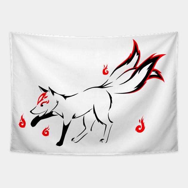 Kitsune (red) Tapestry by Eile