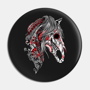 Horse Sugar Skull Graphic Art Pin