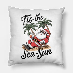 Tis the Sea-Sun Beach Santa Christmas Pillow