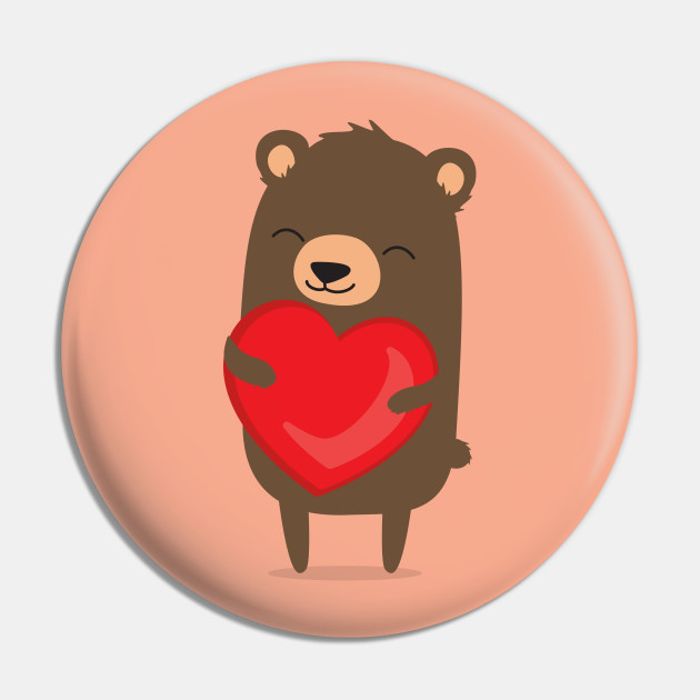 Cute cartoon bear holding heart. - Cute Animals - Pin | TeePublic