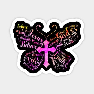 Butterfly Prayer Jesus Christian Cross Floral Pattern Magnet