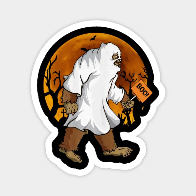 Bigfoot Boo Wearing Ghost Halloween Custome Magnet by ROMANSAVINRST