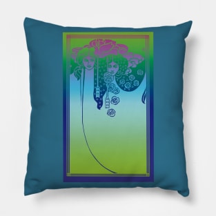 Art Nouveau Ladies (aqua on blue) Pillow