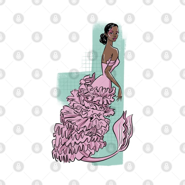 afro american mermaid in rose fashion by Vikki.Look