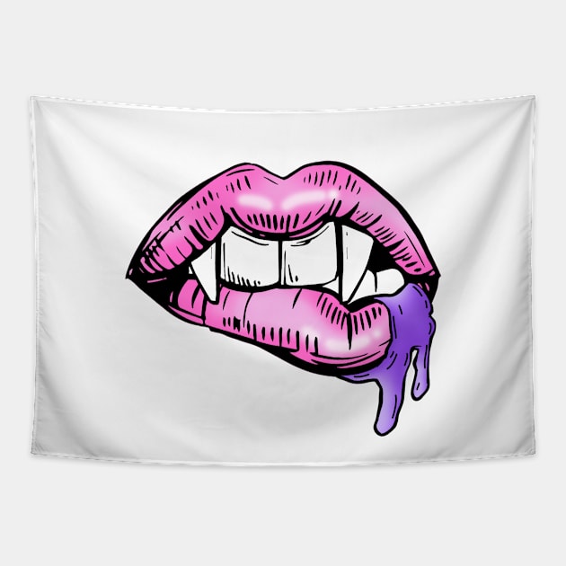 Pastel Goth Pink Lips With Fangs Tapestry by TheCorporateGoth