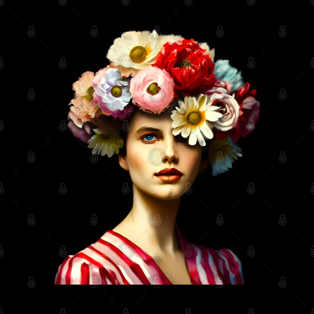 Flower Head Woman Renaissance Style Painting by Ravenglow