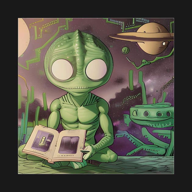 Believe in Yourself Funny an Alien reading a Book by Yourex