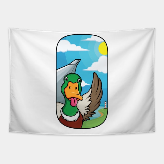 duck cartoon tongue plane window Tapestry by Mako Design 