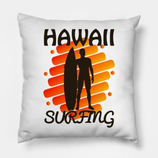 Vintage Hawaii Surfing Label Sunset Orange Pillow