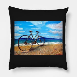 Old Bike at the beach Pillow