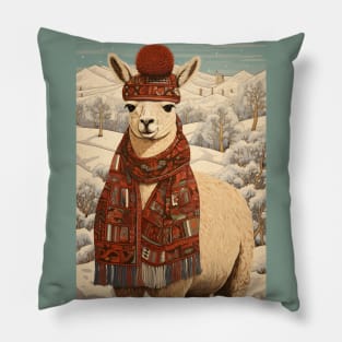 Lama in Hat Funny Christmas Dog Lover Gift Pillow