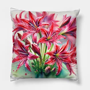 Vibrant Nerines Decor - Watercolor Flower Pillow