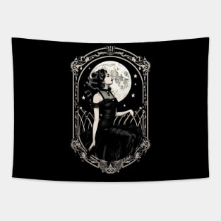 Gothic Vintage Witch and Moon Tapestry