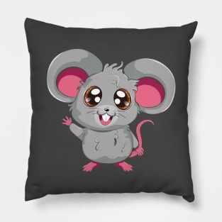 Kawaii grey mouse Pillow