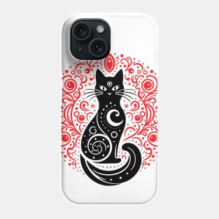 The Mystery Feline Mandala. Black & Red Phone Case