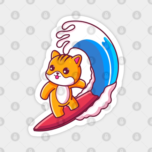 Cute cat surfing summer vacation Magnet by Ardhsells