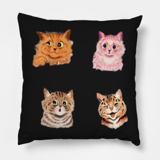 Louis Wain style cat stickers Pillow