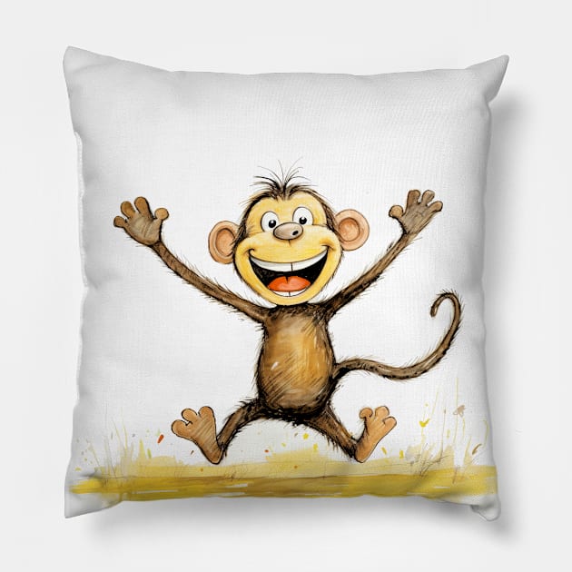 Cute Monkey Illustration Pillow by Geminiartstudio