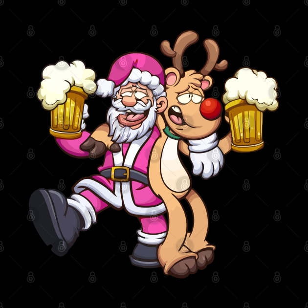 Retro Vintage Pink Funny Santa Claus with beer by reedae