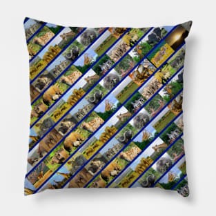 African Wildlife Stripe Collage Blue Pillow