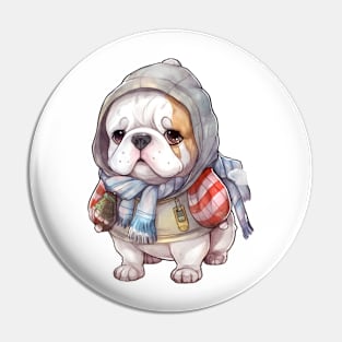 Watercolor Cozy Bulldog Pin