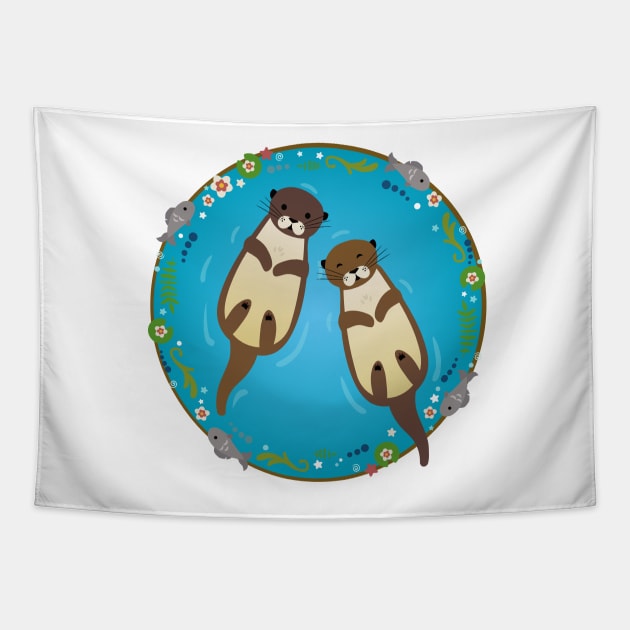 Otters Swimming in a Pond Tapestry by LeCouleur