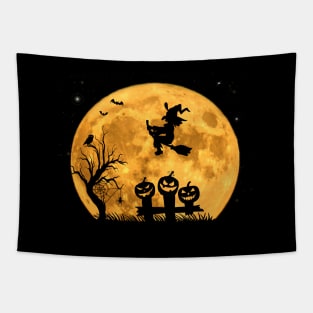 Witch with Spider Pumpkin Halloween Witchcraft Tapestry