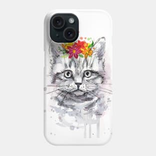 Cat with Flowers Phone Case
