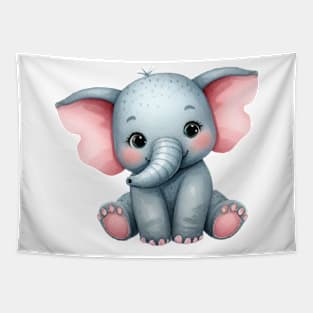 Happy and cute elephant watercolor painting Tapestry