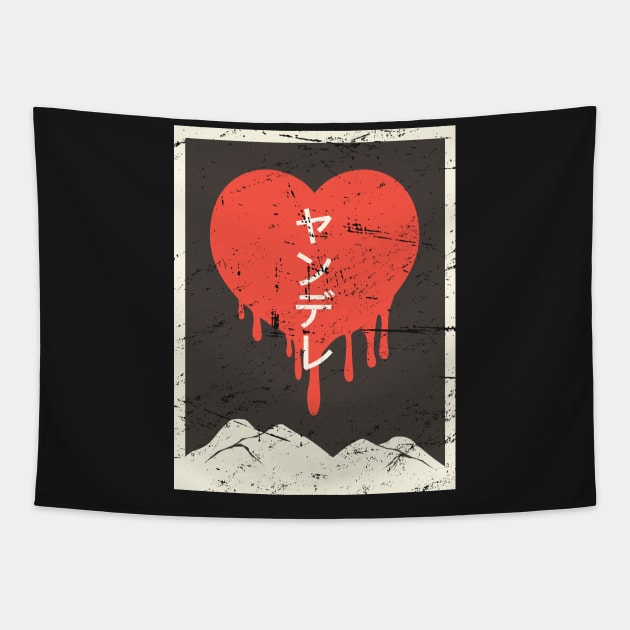 Vintage Japanese "Yandere" Anime Heart Tapestry by MeatMan