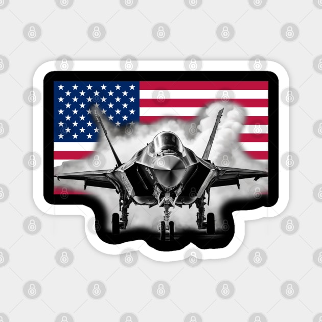 F-35 Fighter Jet with US Flag Background Magnet by ToochArt