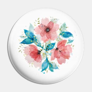 Watercolor Pink and Turquoise Botanical Arrangement 3 Pin