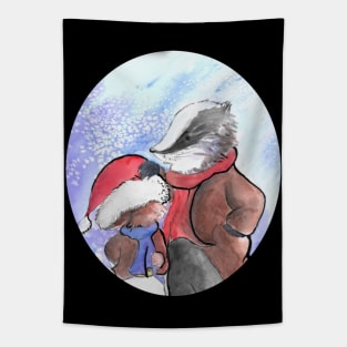 Ratty and Badger Christmas card - Mole Noelle - Christmas inspired designs Tapestry